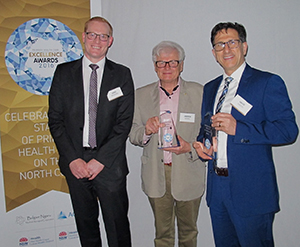 L-r, Chris Bedford, Assistant Secretary, Primary Health Networks, Department of Health, award winner Dr Andrew Binns and Dr Vahid Saberi, North Coast PHN chief executive.