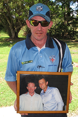 Chris Hendry pictured with former Australian Test cricketer Adam Gilchrist, one of Chris's greatest admirers.
