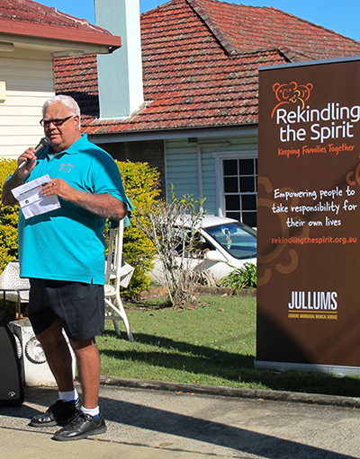 Bundjalung Elder Mick Roberts delivers the Welcome to Country