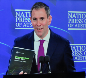 Australian Treasurer, Dr Jim Chalmers, launching the 2023 Intergenerational Report at the National Press Club