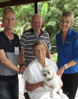 Johanna van den Berg, with ‘Snowy’, husband Gerry, son Raymond and senior nurse Kelly Northeast.