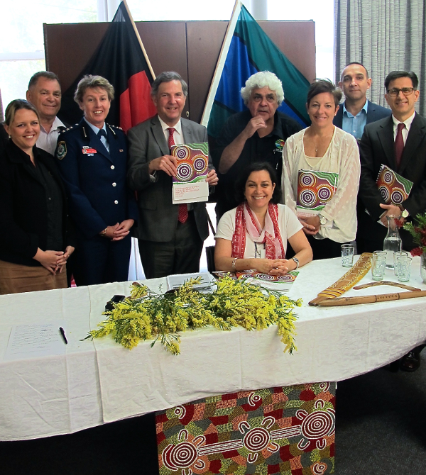 Launching the Northern New South Wales Integrated Aboriginal Health and Wellbeing Plan 2015-2020 were (l-r) Heather McGregor Director Aboriginal Learning Circle North Coast TAFE, Steve Blunden, CEO Bulgarr Ngaru Medical Aboriginal Corporation Richmond Valley, Inspector Nicole Bruce Richmond Tweed Police Local Area Command, Chris Crawford CE NNSWLHD, Deborah Monaghan NNSWLHD Board Member and Chair of the committee who developed the plan, Mark Moore CEO Bullinah AMS, Kym Langill FaCS, Scott Monaghan CEO Bulgarr Ngaru Medical Aboriginal Corporation, Vahid Saberi Chief Executive North Coast Primary Health Network.
