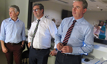 (l-r) UCRH Director Prof Ross Bailie, the Assistant Minister for Rural Health, Dr David Gillespie, and Page MP Kevin Hogan inspecting the high-tech simulation facility at the Lismore campus.