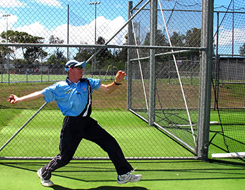 Chris Hendry bowling in the Ballina practice nets.