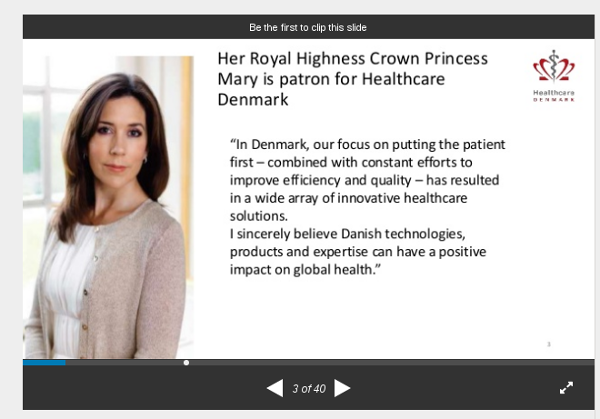Her Royal Highness Crown Princess Mary, Patron of Healthcare Denmark