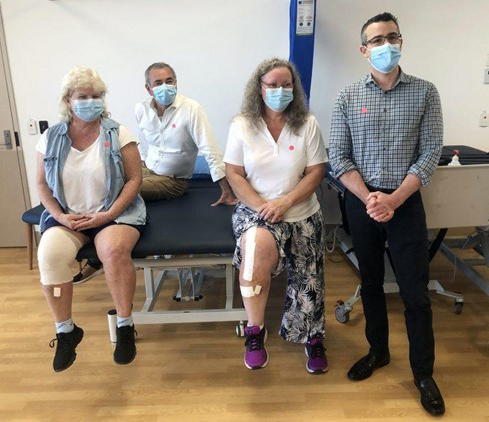 Patients Susan Robertson and Sandy Van Veluewen Halil, with State MP for Clarence Chris Gulaptis and Dr Sam Martin.