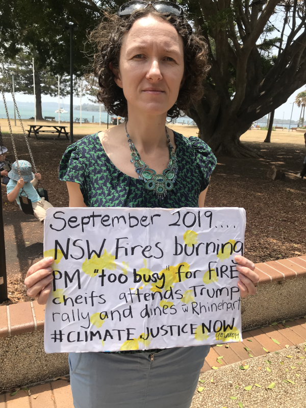 Dr Sarah Mollard at a climage change rally during the 2019-2020 bushfires